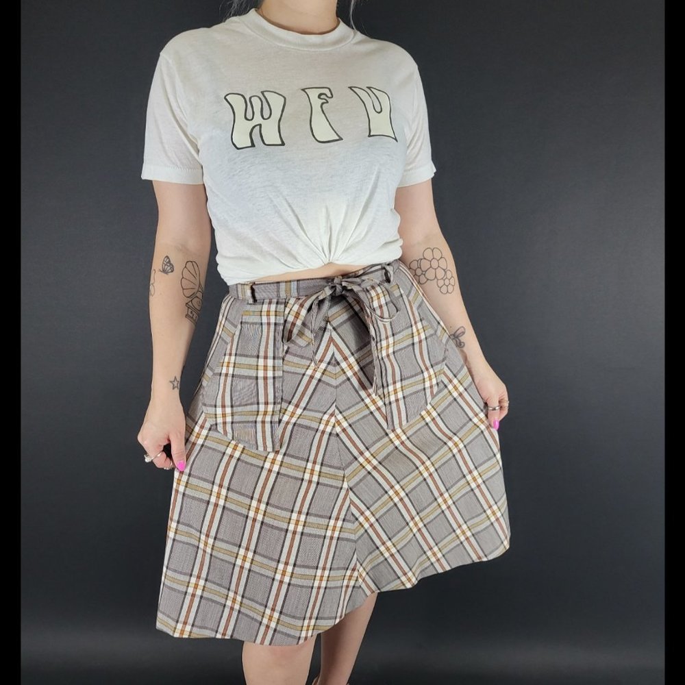 70s Chevron Plaid Wrap Skirt